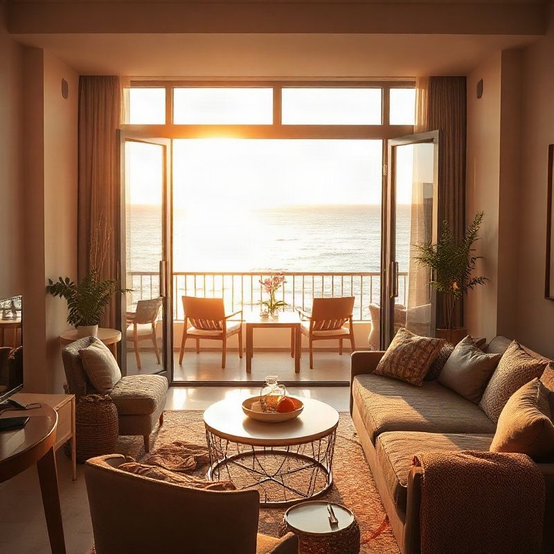 Furnished apartment interior with ocean view in Fortaleza
